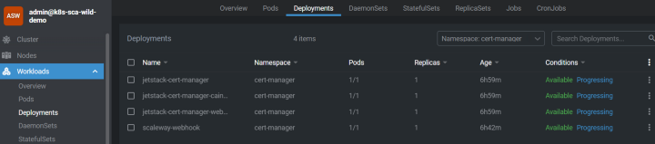 cert-manager deployments:center